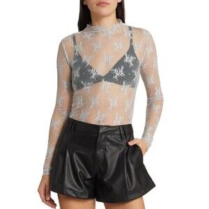 1I1399 G Lace Mesh Sheer Top Grey Various Sizes